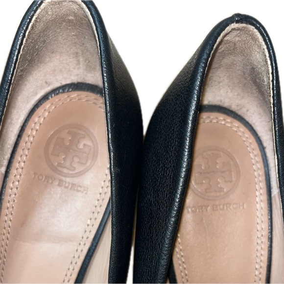 Tory Burch Women's Mini Miller Black Wedge Leather Logo Pump, Size 10M - Picture 3 of 12